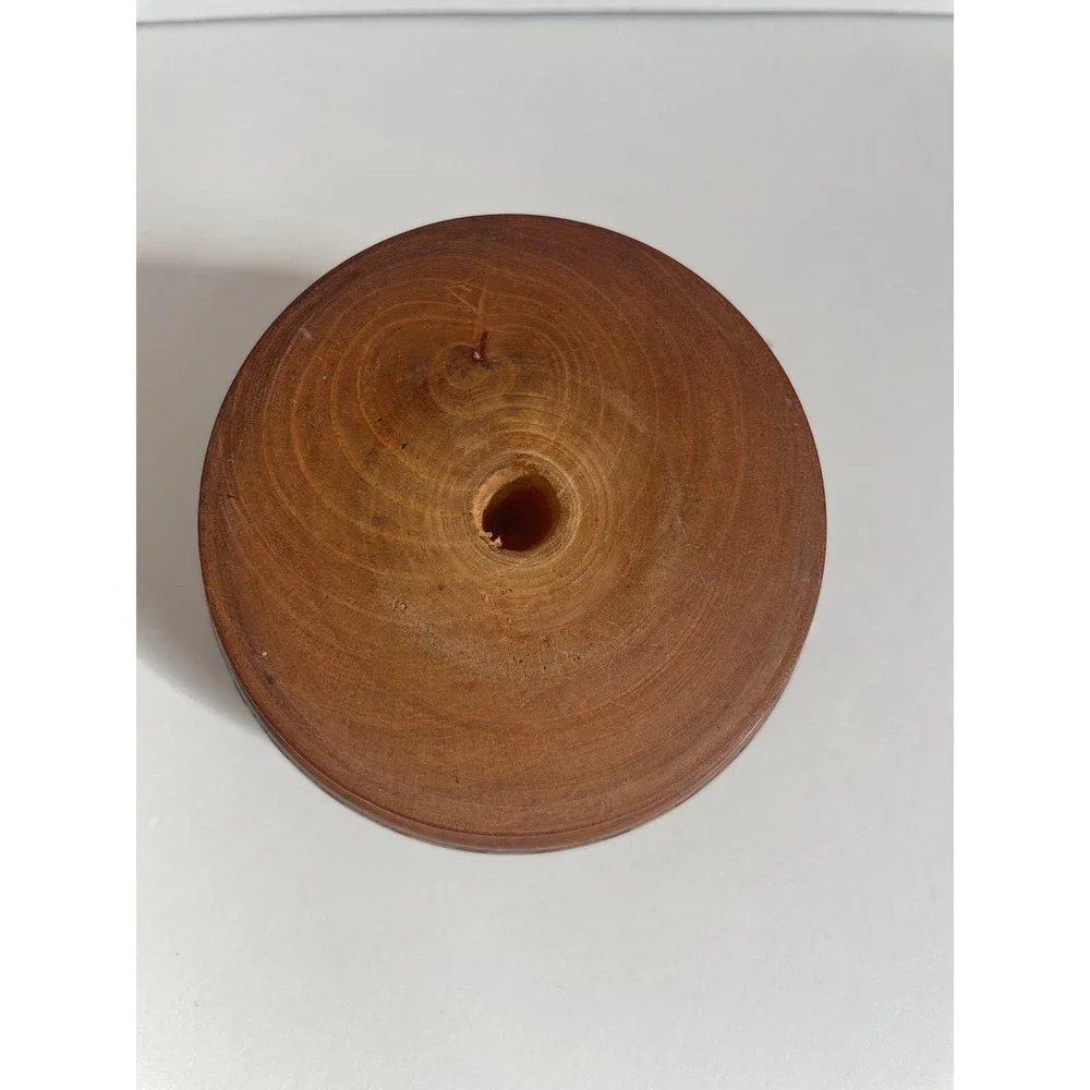 Vintage Hand Carved Wooden Trinket Box Round Decorative Keepsake Lidded Box